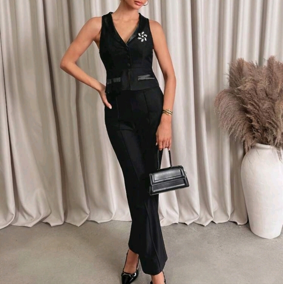 2pcs Women Sleeveless Tank Top And Flared Pants Set,Elegant For Outdoor - Picture 1 of 4